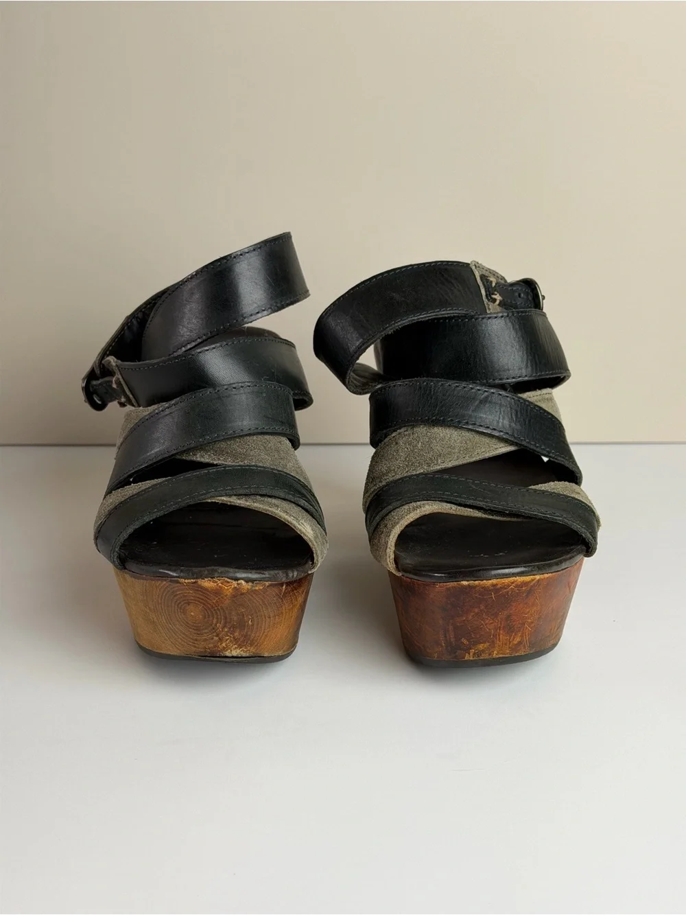 Rag & Bone Addington Leather Platform Wedge Sandals Black Wood Heel Women’s 7